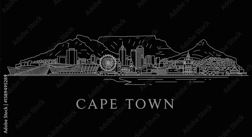Naklejka premium Cape Town Skyline Minimalist Cityscape Illustration.
