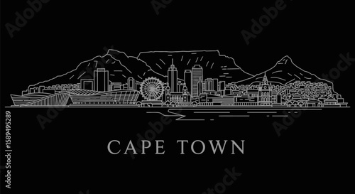 Cape Town Skyline Minimalist Cityscape Illustration.