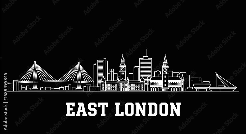 Obraz premium East London Skyline Vector Minimalist Black White Cityscape Design.
