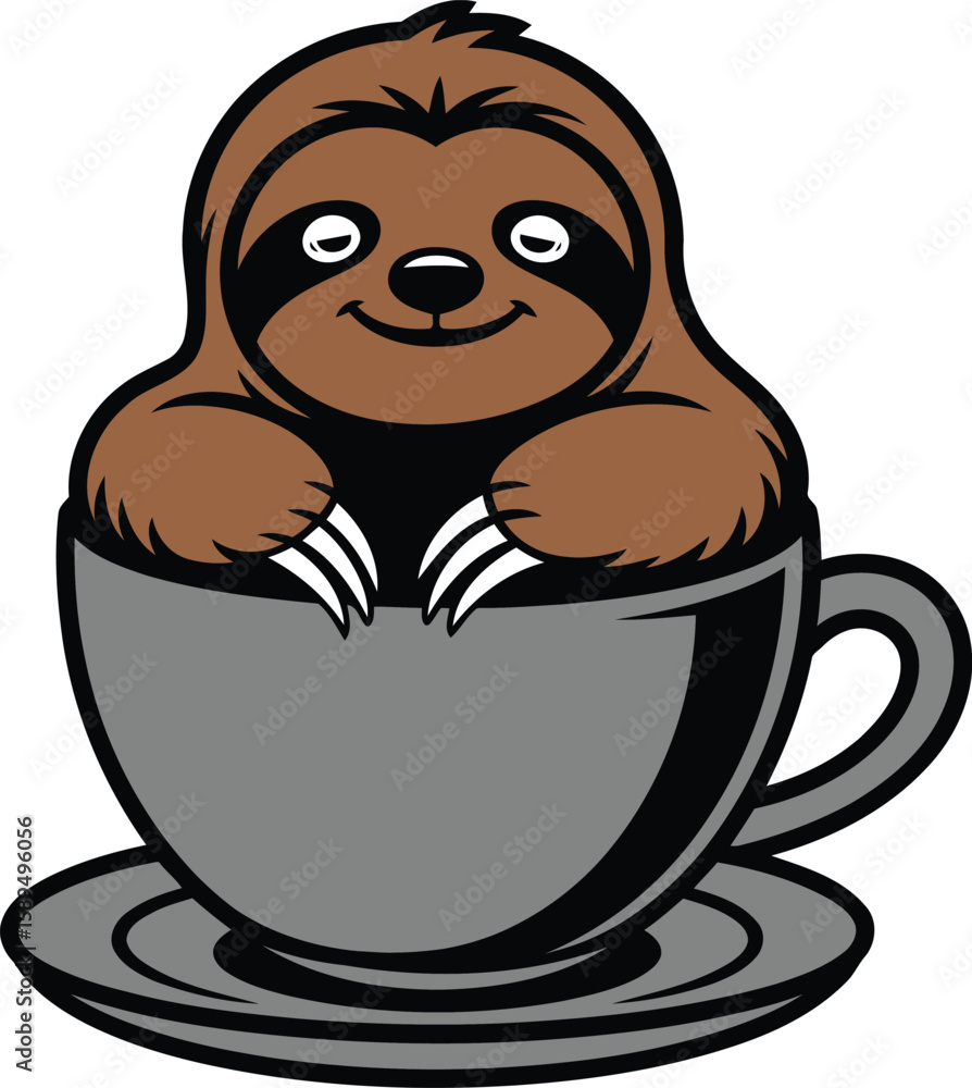 Fototapeta premium Cute Sloth Inside Coffee Cup Vector illustration Art