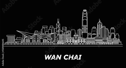 Hong Kong Wan Chai Skyline Minimalist Cityscape.