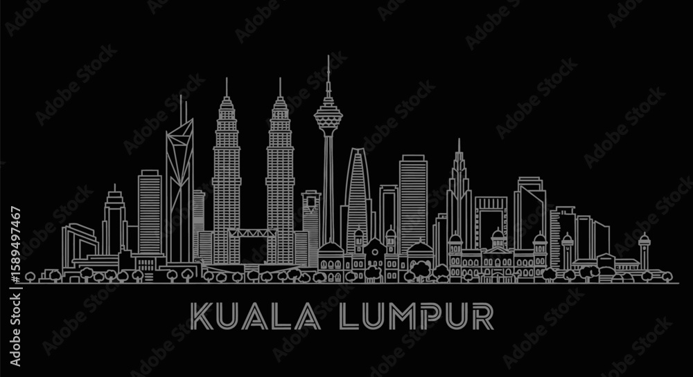 Obraz premium Kuala Lumpur Skyline Minimalist Cityscape Vector Art.