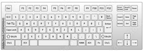 Japanese Keyboard Layout (kana)Japanese with Function and Control Keys on White Background png and Vector