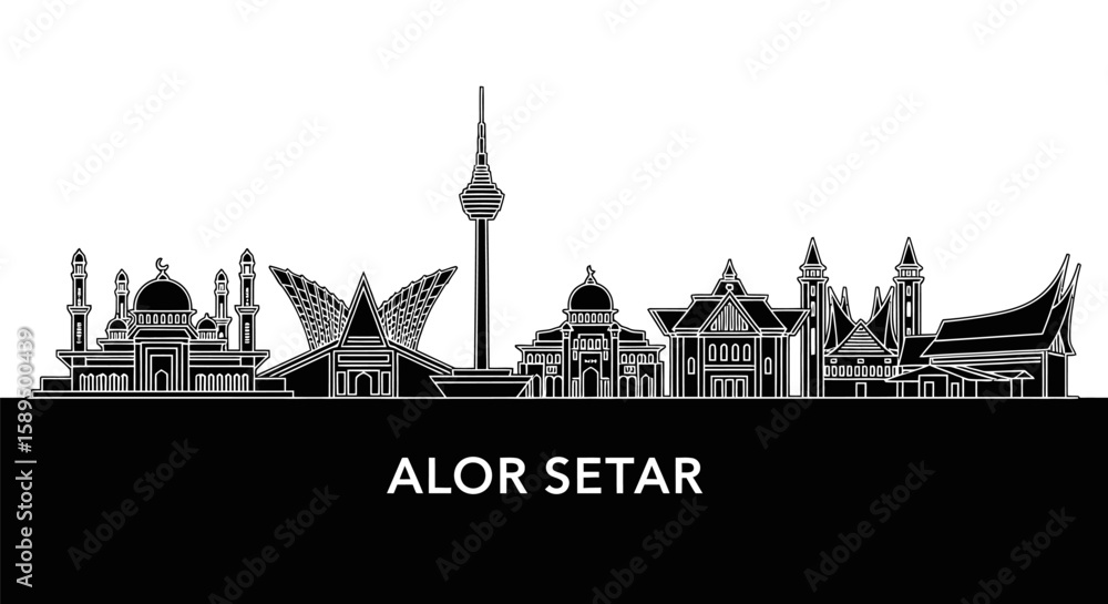 Naklejka premium Alor Setar Skyline Malaysian Cityscape Silhouette.