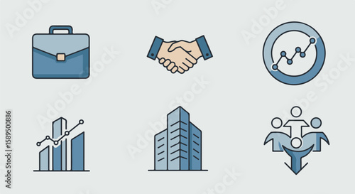 Business Handshake Agreement with City Buildings Pattern