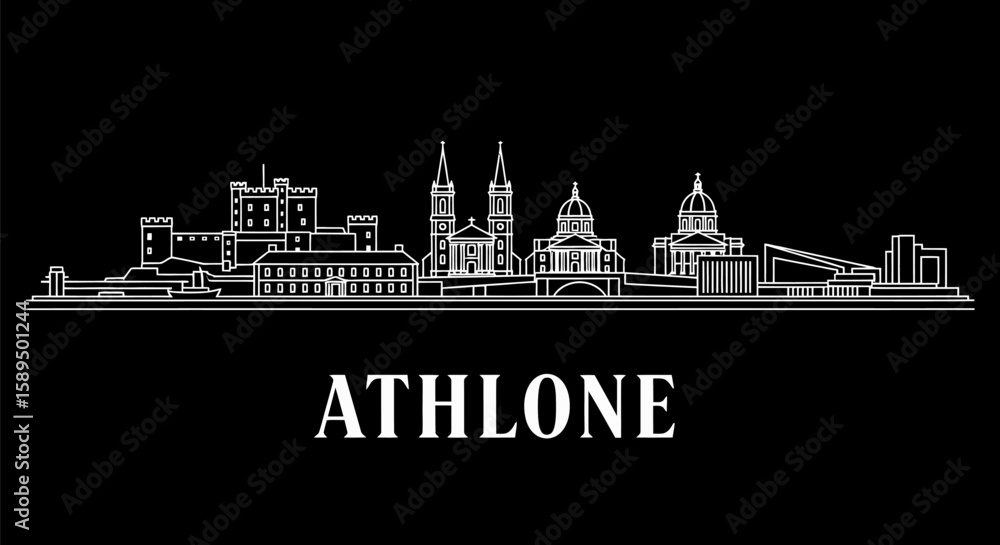 Fototapeta premium Athlone Skyline Outline Irish Cityscape in Minimalist Style.