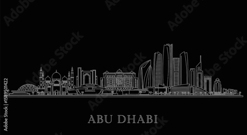 Abu Dhabi Skyline Silhouette Minimalist Gray on Black.
