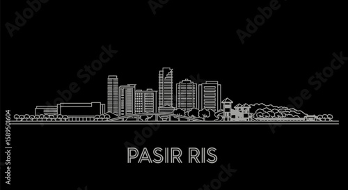 Minimalist Pasir Ris Skyline  Singaporean Cityscape on Black Background.