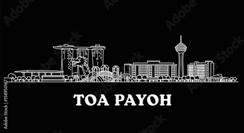 Toa Payoh Skyline Silhouette  Singapore Landmark Minimalist Design.