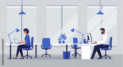 Modern Minimalist Empty Office Interior Workspace