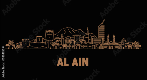 Al Ain City Skyline Outline UAE Architecture Illustration.
