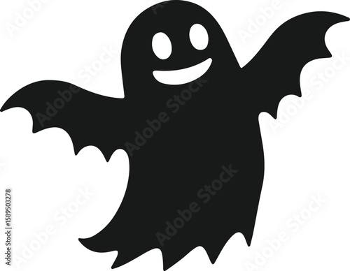 black ghost silhouette with wide arms and happy face