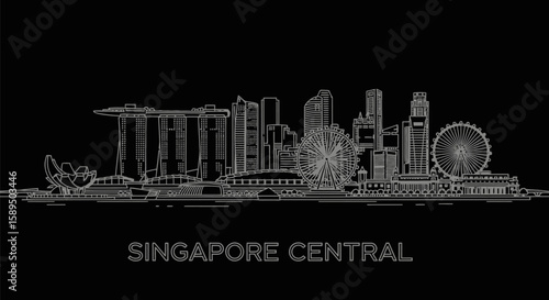 Singapore Skyline Iconic Cityscape at Night.