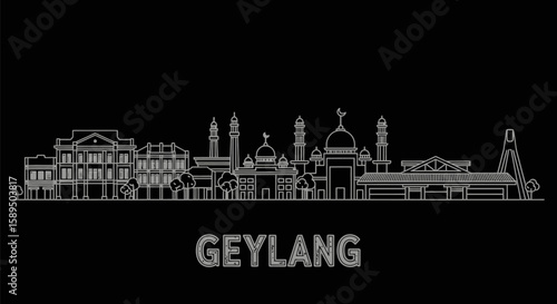 Geylang Skyline Singapores Heritage in a Minimalist Line Art Style.