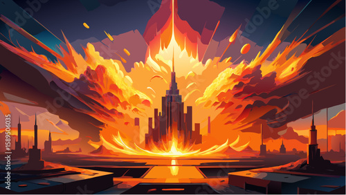 burning fire in the fireplace