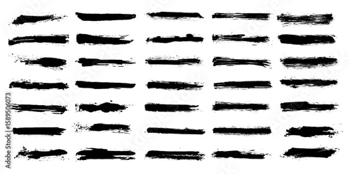 Wallpaper Mural Set of black grunge ink paint brush strokes. Brush stroke collection on transparent background. Hand drawn strokes for paint texture, grunge banner, grunge callout, and abstract backdrop. Torontodigital.ca