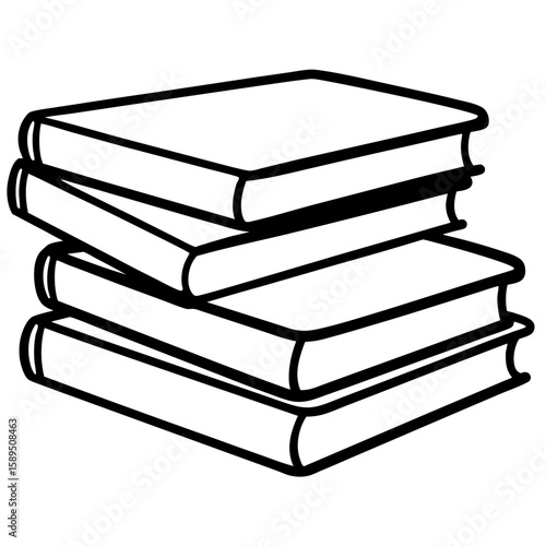 Closed book stack line art vector illustration 