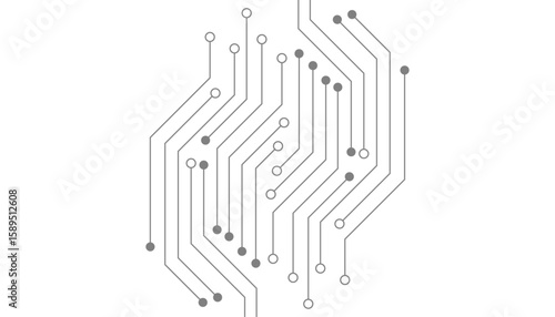Abstract Technology Background, grey circuit board pattern, microchip, power line, blank space stock illustration