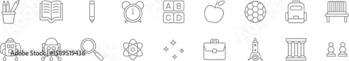Set of education and school thin line icons. Collection of learning, university, and knowledge symbols on a white background.

