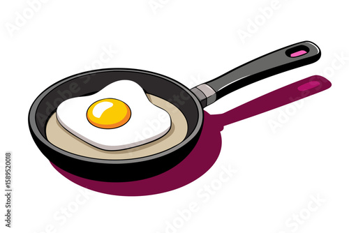 a frying pan with a sunny-side-up egg isolated on white background.