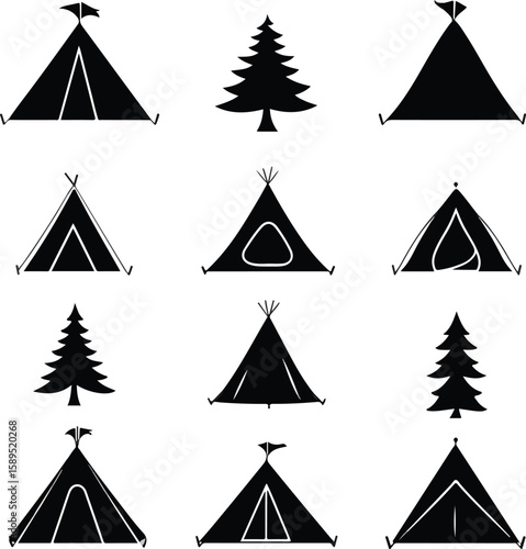 Silhouette vector illustration of hikers with backpacks and trekking poles isolated on white