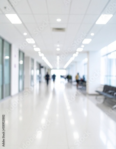 Blur abstract background of corridor in clean hospital. Blurred view of aisle in office with light floor. Blurry lobby and waiting area in hotel. Defocused empty area for event hall in shopping mall.