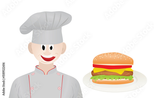 Cook with burger. vector illustration	