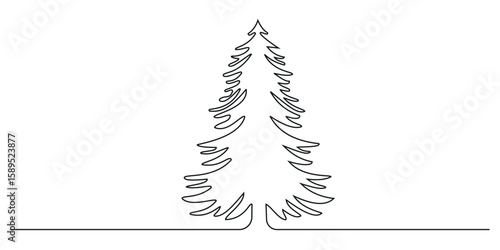 Minimalist single line vector art of a Christmas tree, ideal for winter holiday designs, wall art, or digital greeting templates.