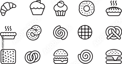  Delicious Bakery and Pastry Icons – Editable Stroke Vector Set for Sweets & Baked Goods.

