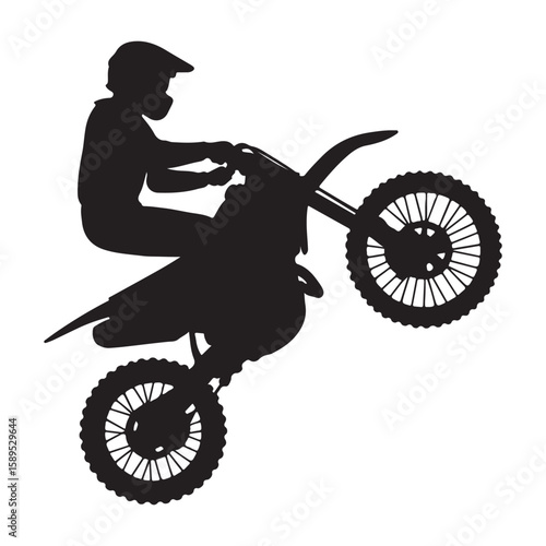 Silhouette of a man riding a motorcycle at high speed vector illustration