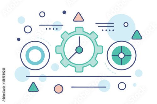 Abstract graphic design composed of geometrical shapes representing workflow and process dynamics