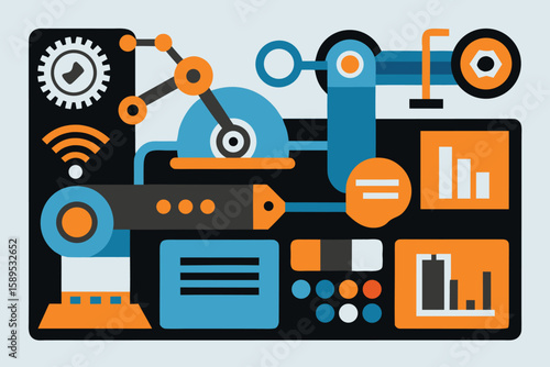 Abstract technological illustration depicting data processing and information flow in a modern industrial system