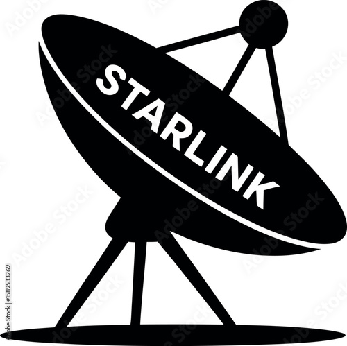 Black silhouette of a Starlink satellite dish antenna communication technology
