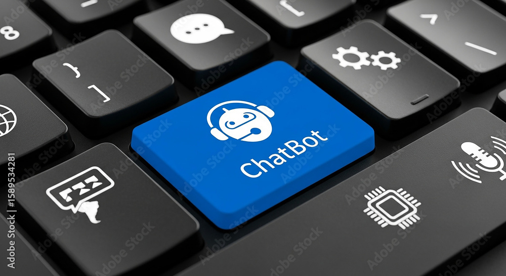 Fototapeta premium Chatbot key on keyboard represents AI and automation