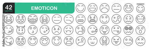 TemplateSet of line icons related to emoticon, smiley, expression. Outline icons collection stock illustration 42 Anan