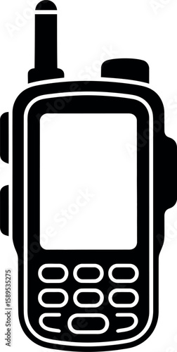 Black silhouette of a walkie talkie with blank screen and buttons radio communication