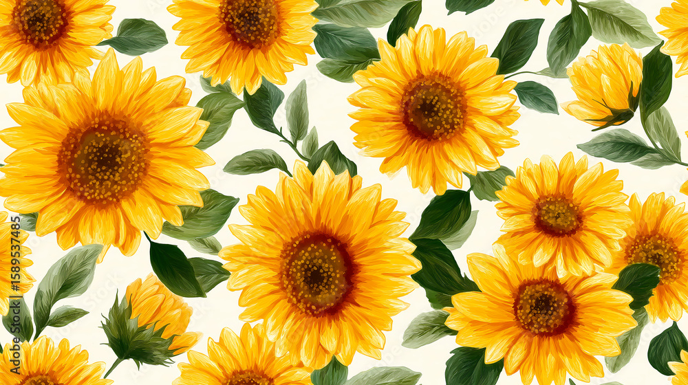Fototapeta premium Sunflowers, Yellow flower blooming, floral pattern on white background.