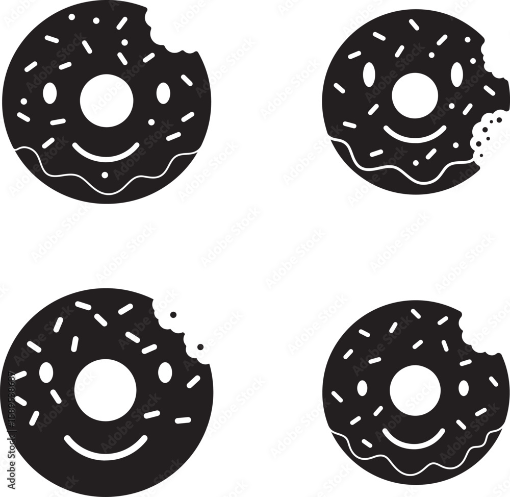 Fototapeta premium Four Bite Sized Donut Silhouettes