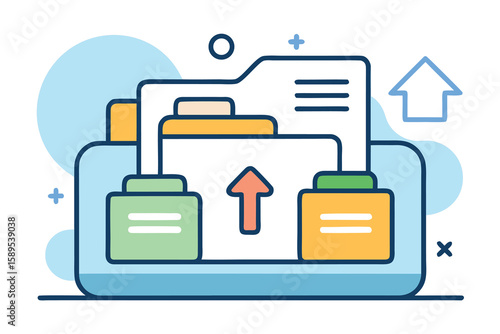 Modern file upload icon design with upward arrow symbol for data transfer and cloud connectivity.