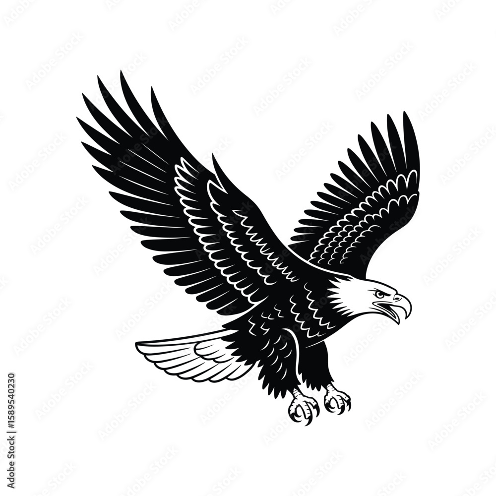 Obraz premium Majestic black eagle with outstretched wings and sharp talons bird raptor