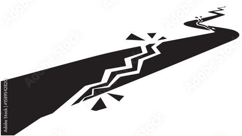 Road crack illustration in black and white