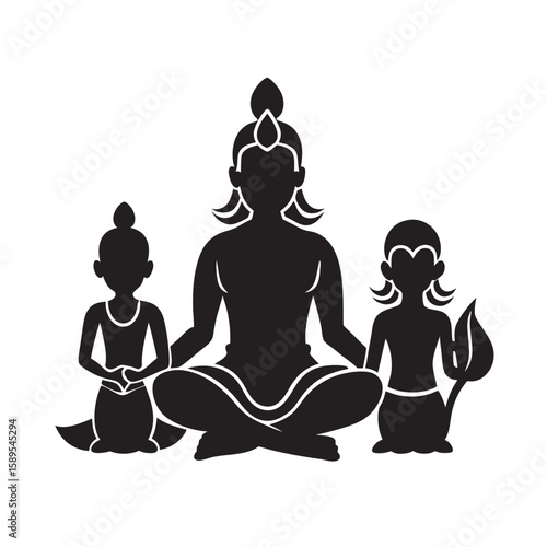 Shiva Parvati With Kartikeya And Ganesha Silhouette