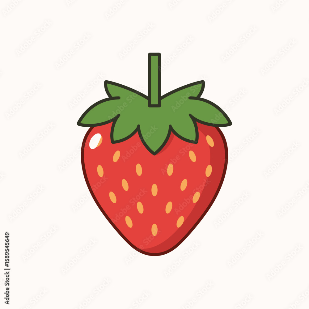 Fototapeta premium Fresh red strawberry illustration with green leaves on light background
