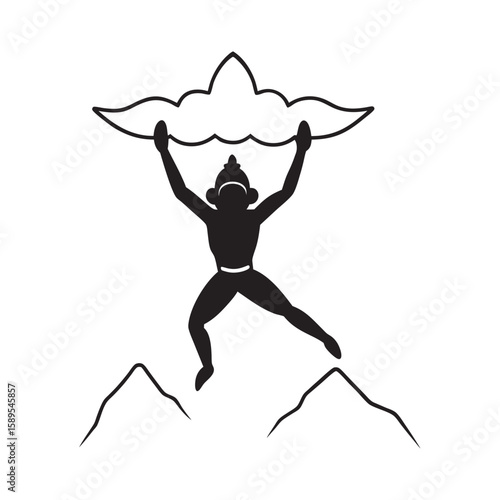 Hanuman Carrying Sanjeevani Mountain Silhouette
