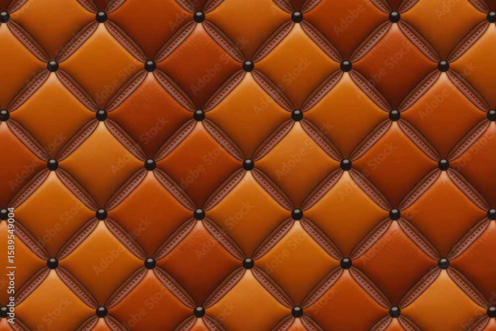 Obraz premium Luxury Orange Leather Upholstery with Diamond Pattern and Black Buttons Seamless Texture