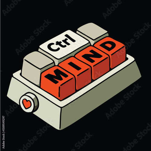 Stylized Keyboard with MIND Keys and Heart Design