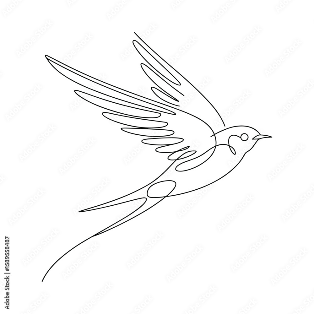 Fototapeta premium Elegant swallow in flight with flowing wings and tail bird flying