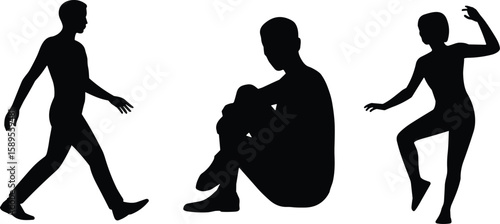 Black vector silhouette illustration of people, a woman and girl dancing