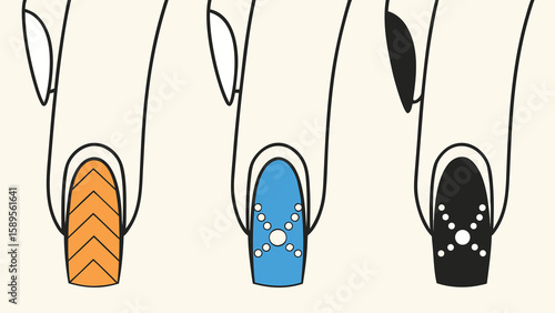 Orange blue black nail art designs manicure beauty