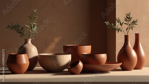 Wallpaper Mural Soft Sculptural Ceramic Still Life Background With Bowls, Trays, And Pots In Neutral Tones Torontodigital.ca